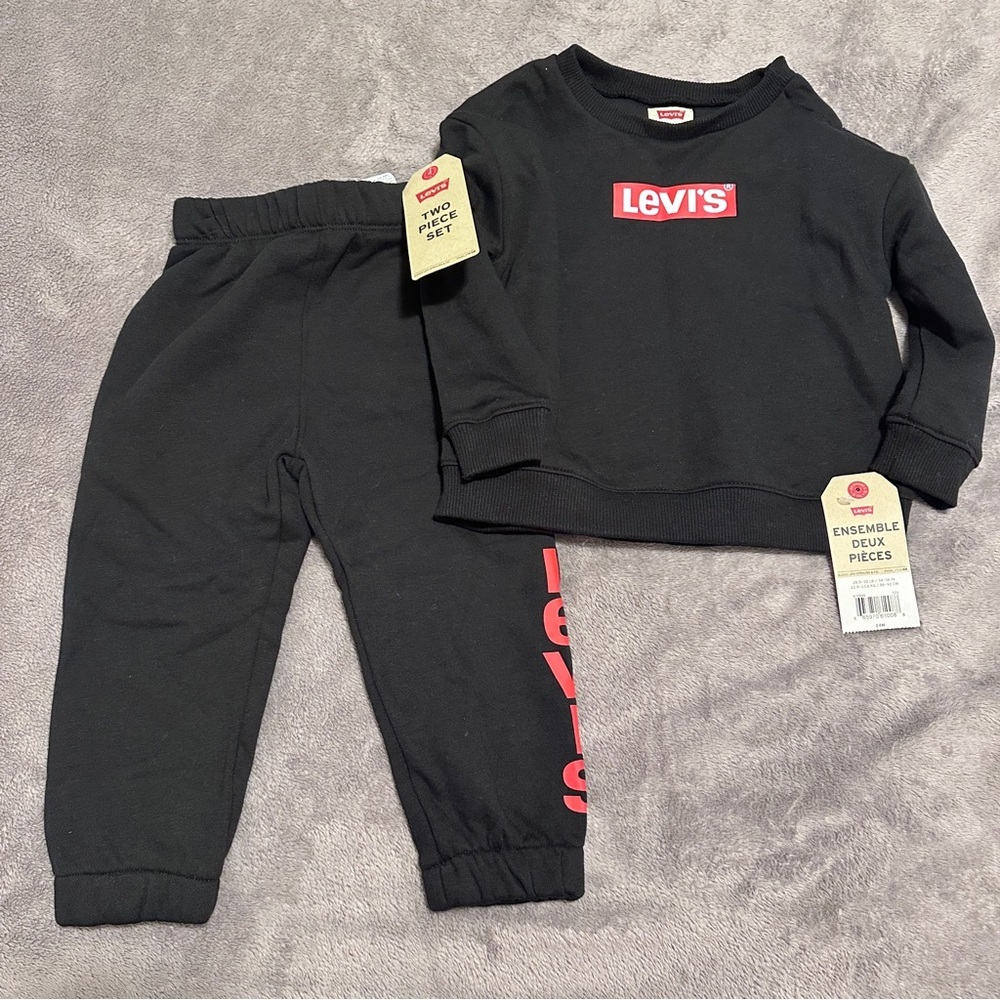 Levi’s Black Red Logo Matching Sweatsuit Size 24 Months Toddler NWT